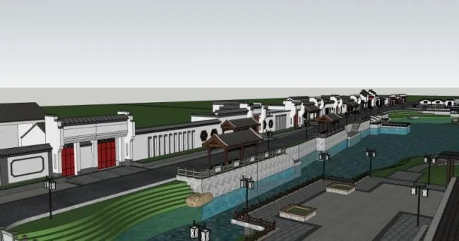 Sketchup Landscape Model | Waterfront Landscape, Chinese Style
