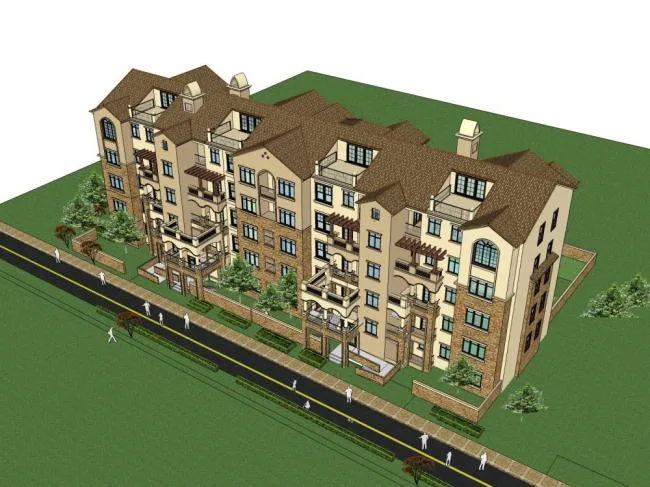 Sketchup Residential Model | Multi story Residential Complex, Classical Style