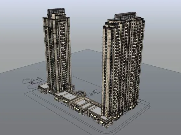 Sketchup Residential Model | High rise Residential, Bottom Commercial, Classical Style