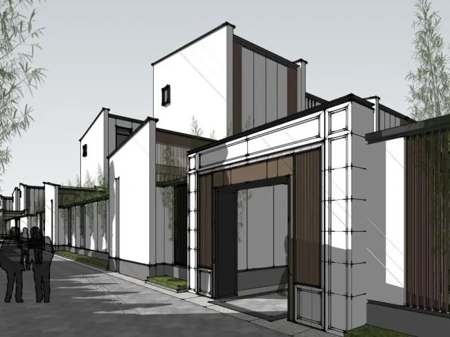 Sketchup Villa Model | Row Villa, New Chinese Style, Oriental Neoclassical