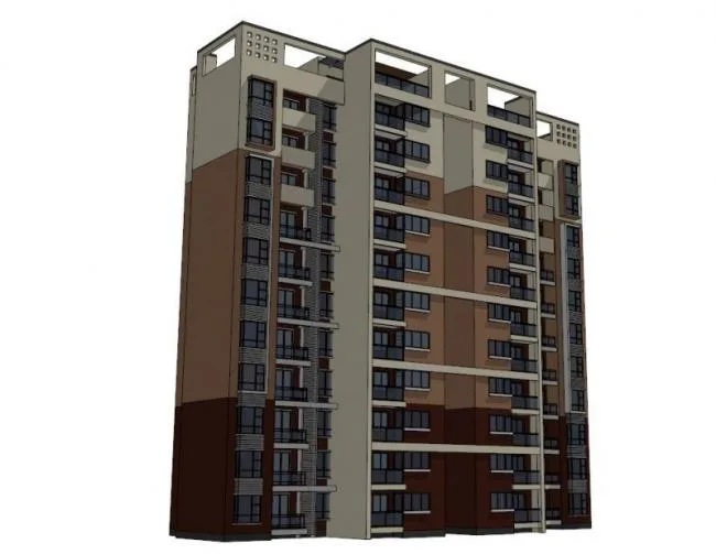 Sketchup Residential Model | High rise residential building, modern style, one staircase and four households
