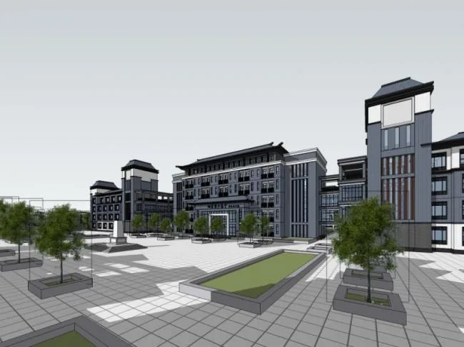 Sketchup School Model | Multi-story School, Campus Educational Architecture, Chinese Style
