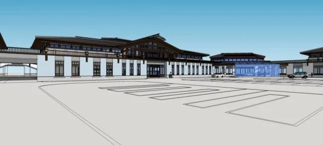 Sketchup Hotel Model | Multi story Club, Leisure, Resort Lobby, Chinese Style, Minimalist Han Dynasty