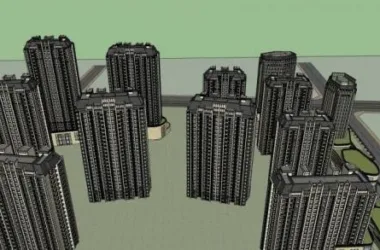 SketchUp Model of a Neoclassical High-Rise Residential Community with Ground-Floor Retail and Commercial Pedestrian Street-BIM WORLD