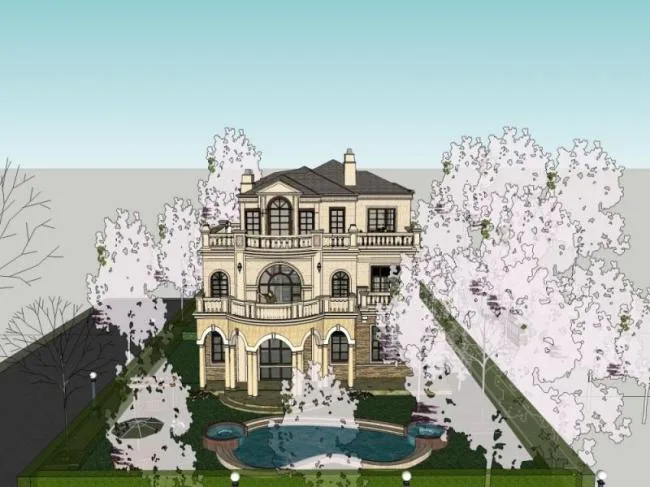 Sketchup Villa Model | Single Family Villa, Classical Style