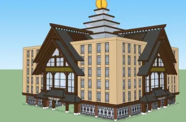 SketchUp Business Model: Multi-Story Commercial Building with Classical Clubhouse Design-BIM WORLD