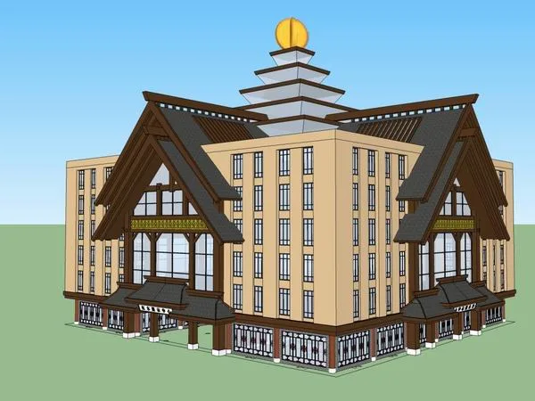 SketchUp Business Model: Multi-Story Commercial Building with Classical Clubhouse Design
