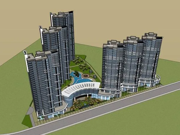 Sketchup Residential Model | Super high-rise residential building, modern style, bottom commercial, 31 floors