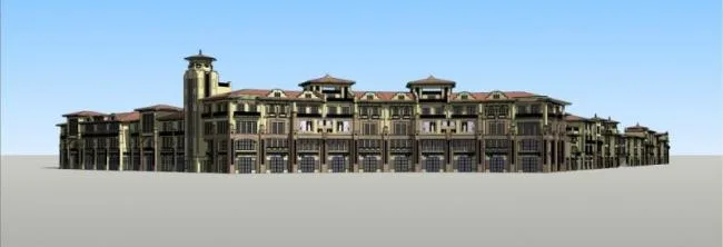 Sketchup Business Model | Residential Commercial Street, Multi story, Spanish Classical Style