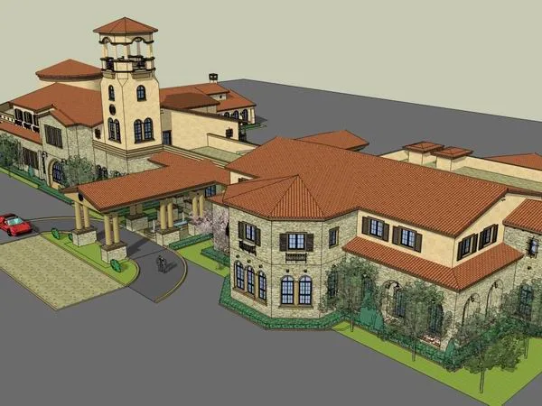 Sketchup Business Model | Multi story Commercial Club, Classical Spanish Style