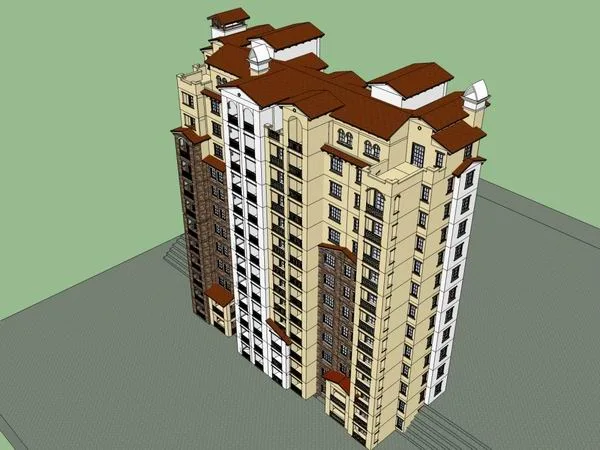 Sketchup Residential Model | High rise residential building, classical style, 13 floors