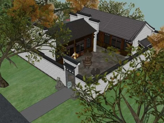 Sketchup Villa Model | Residential Villa Courtyard, Chinese Style