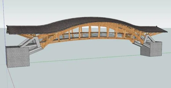 Sketchup Sketch Model | Imitation Cross Water Bridge, Single Arch, Chinese Style, Sketch
