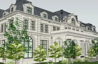 SketchUp Residential Model: Multi-Story Sales Office in French Classical Style-BIM WORLD