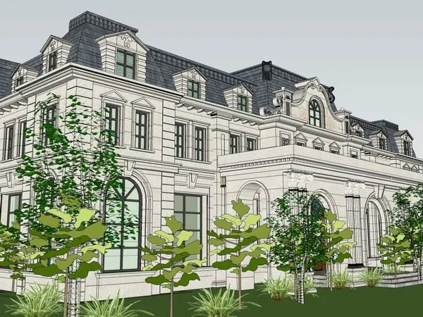 SketchUp Residential Model: Multi-Story Sales Office in French Classical Style