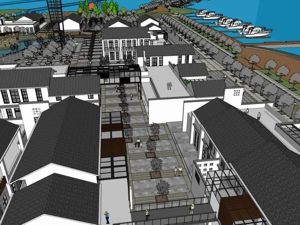 Sketchup Business Model | Multi story Commercial Street, Pedestrian Street, Modern Chinese Style
