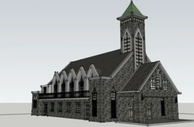 SketchUp Cultural Model: Multi-Story Classical Style Church Architecture-BIM WORLD