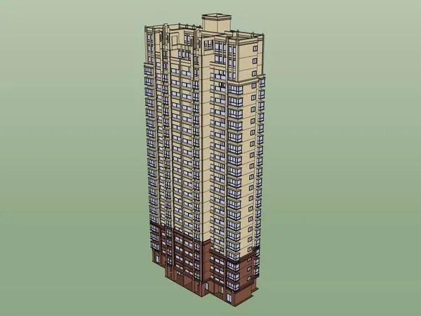 Sketchup Residential Model | High rise residential building, classical style, 23 floors