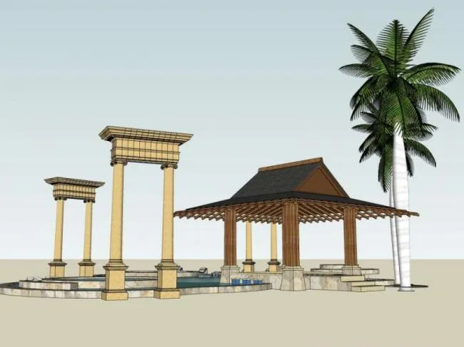 Sketchup Sketch Model | Square Landscape, Pavilions, Sketch, Southeast Asian Style, Classical Style