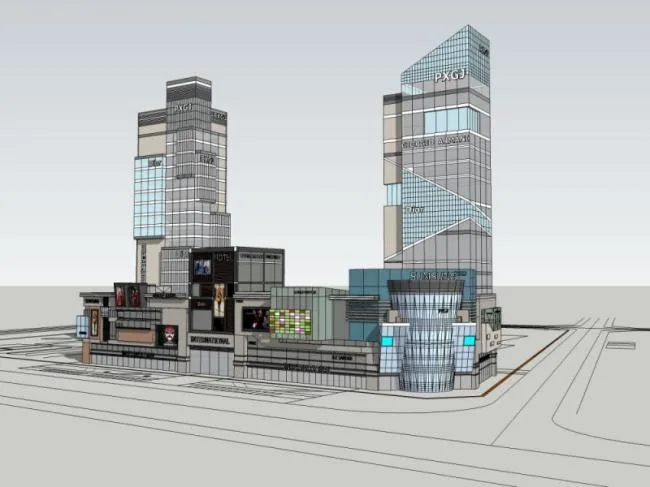Sketchup Complex Model | Multi story Commercial Complex, Modern Style