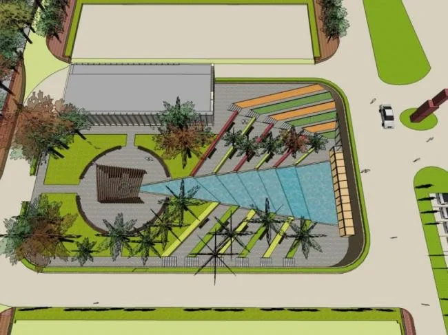 Sketchup Landscape Model | Sunken Square Landscape, Modern Style