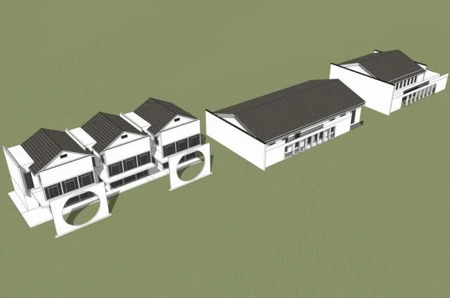 SketchUp Business Model: Multi-Story Commercial Building with Tourist Service Center and Modern Chinese Design