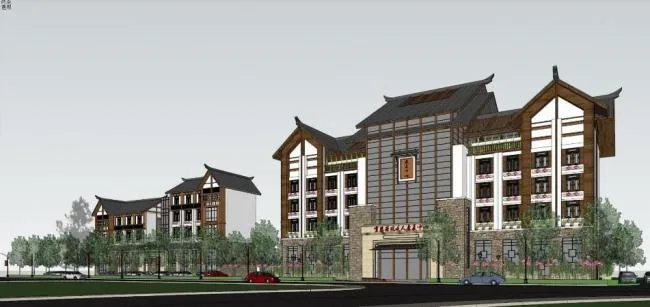 Sketchup Hospital Model | Multi story Rehabilitation Center, Hospital Medical Building, Chinese Style