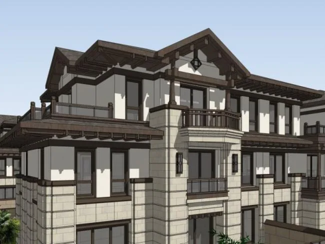 Sketchup Villa Model | Row Villa, Garden Villa, New Chinese Style