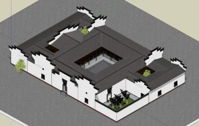 SketchUp Residential Model: Huizhou-Style Chinese Courtyard Homes