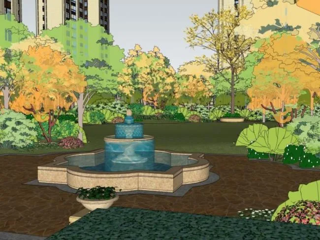 Sketchup Landscape Model | Community Landscape, Residential Landscape, Classical Style