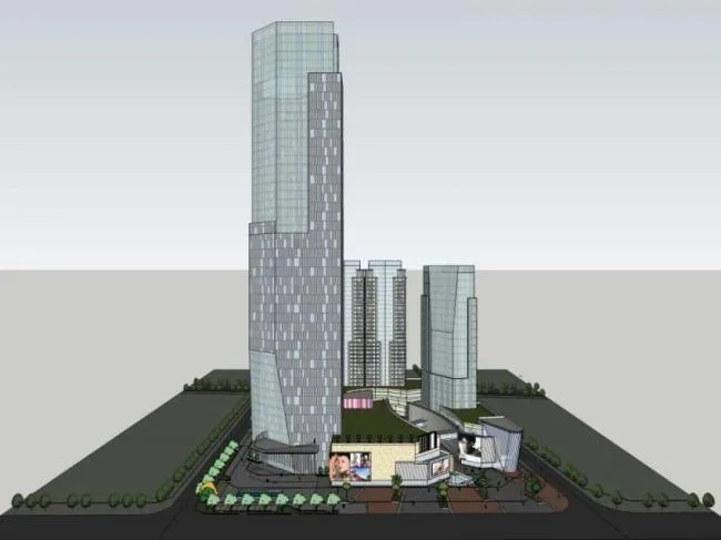 Sketchup Complex Model | Super high-rise office building, ground floor commercial, complex, modern style