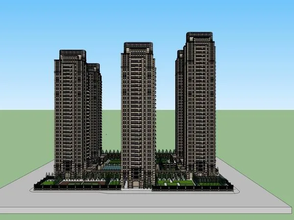 Sketchup Residential Model | Super High rise Residential Complex, Classical Style, 32 Floors