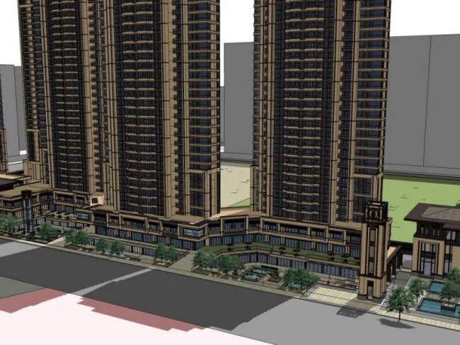 Sketchup Residential Model | Super high-rise residential, ground floor commercial, classical style