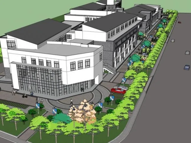 Sketchup Business Model | Multi story Commercial Pedestrian Street, Modern Style