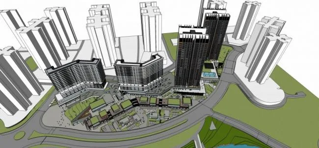 Sketchup Complex Model | Commercial complex, high-rise office hotel, residential, modern style, commercial podium