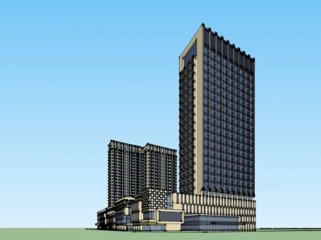SketchUp Complex Model: Multi-Story Classical Commercial, Residential, and Office Building