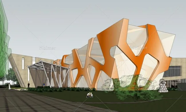 Sketchup Business Model | Multi story Vanke Sales Office Clubhouse, Modern Style, Commercial Building