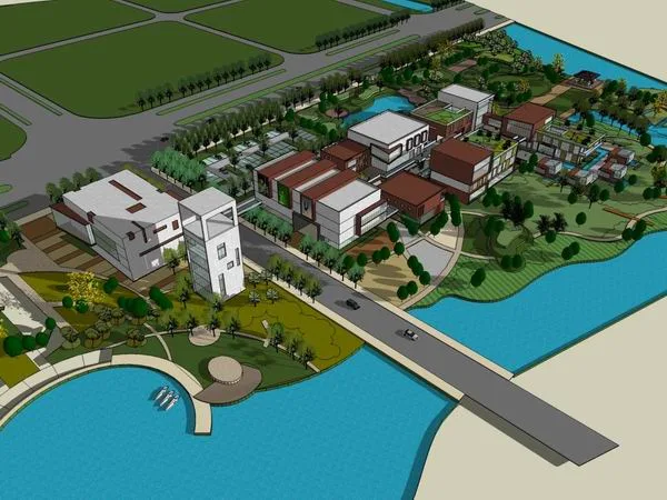 Sketchup Business Model | Multi story Commercial Street, Modern Style