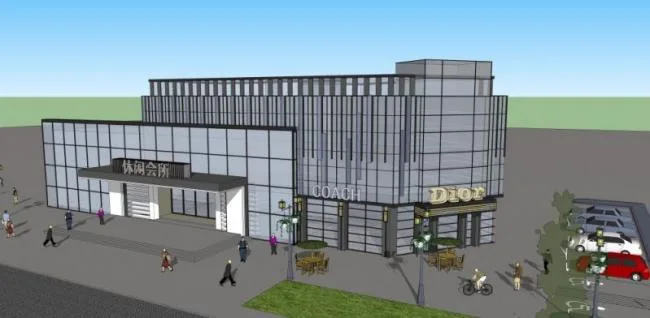 SketchUp Business Model: Modern Multi-Story Clubhouse Design