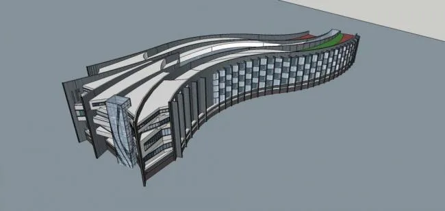 Sketchup Hotel Model | Multi story Curved Hotel, Modern Style