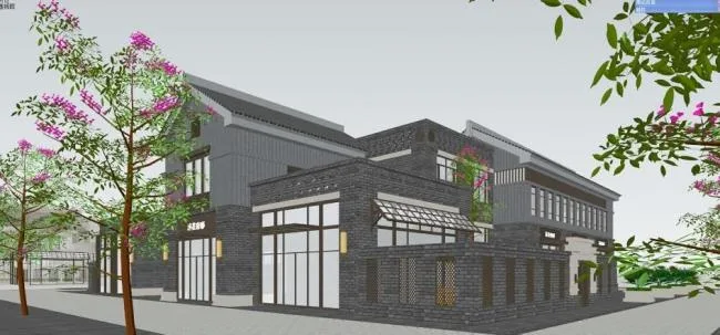 SketchUp Business Model: Lotus Mansion - Commercial Architecture Blending Republican and New Chinese Styles