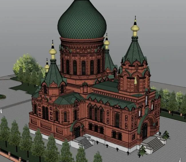 Sketchup Cultural Model | Multi story Sophia Church, Eastern European, Cultural Architecture, Classical Style