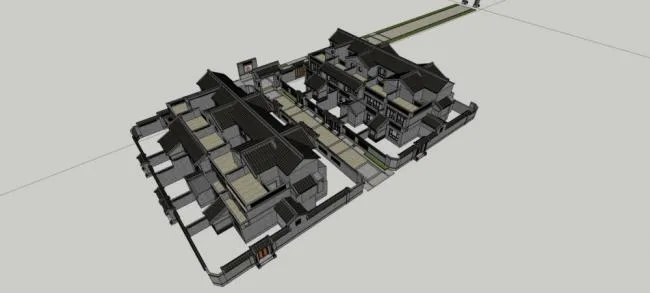Sketchup Residential Model | Courtyard, Residential Building, Multi story, Chinese Style, Courtyard Villa