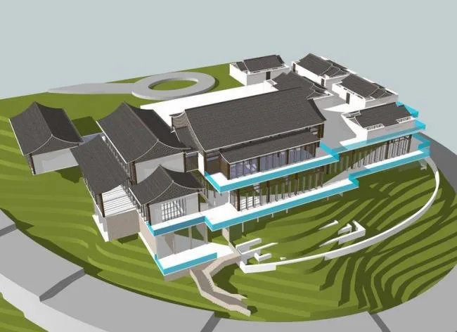 Sketchup Hotel Model | Multi story Mountain Hotel, Chinese Style