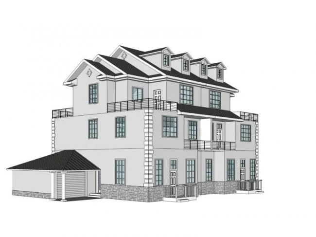 SketchUp Villa Model: Stacked Chinese-Style Residence