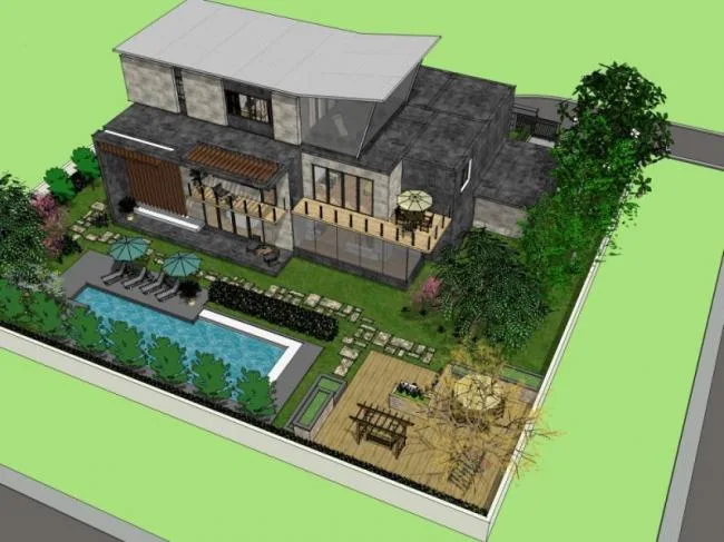 Sketchup Landscape Model | Villa Landscape, Courtyard Landscape, Villa Courtyard, Modern Style