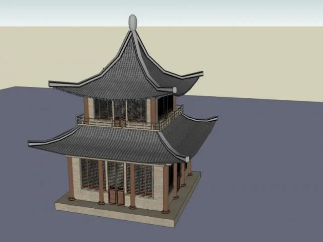 Chinese-Style Pavilion Sketch Model in SketchUp