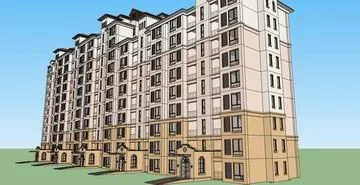 Sketchup Residential Model | High rise residential building, classical style, 11 floors
