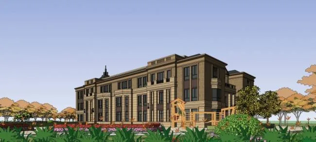 Sketchup School Model | Multi story Kindergarten, Classical Style, Educational Architecture, Simplified European Style
