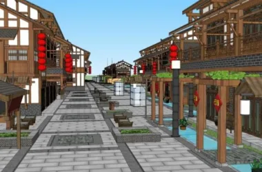 SketchUp Business Model: Multi-Story Chinese-Style Commercial Pedestrian Street-BIM WORLD